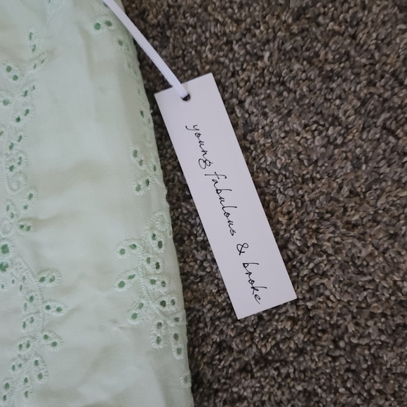 NWT Young Fabulous & Broke Geneva Wide Leg Tie Front Eyelet Pants Mint Green - Picture 8 of 9